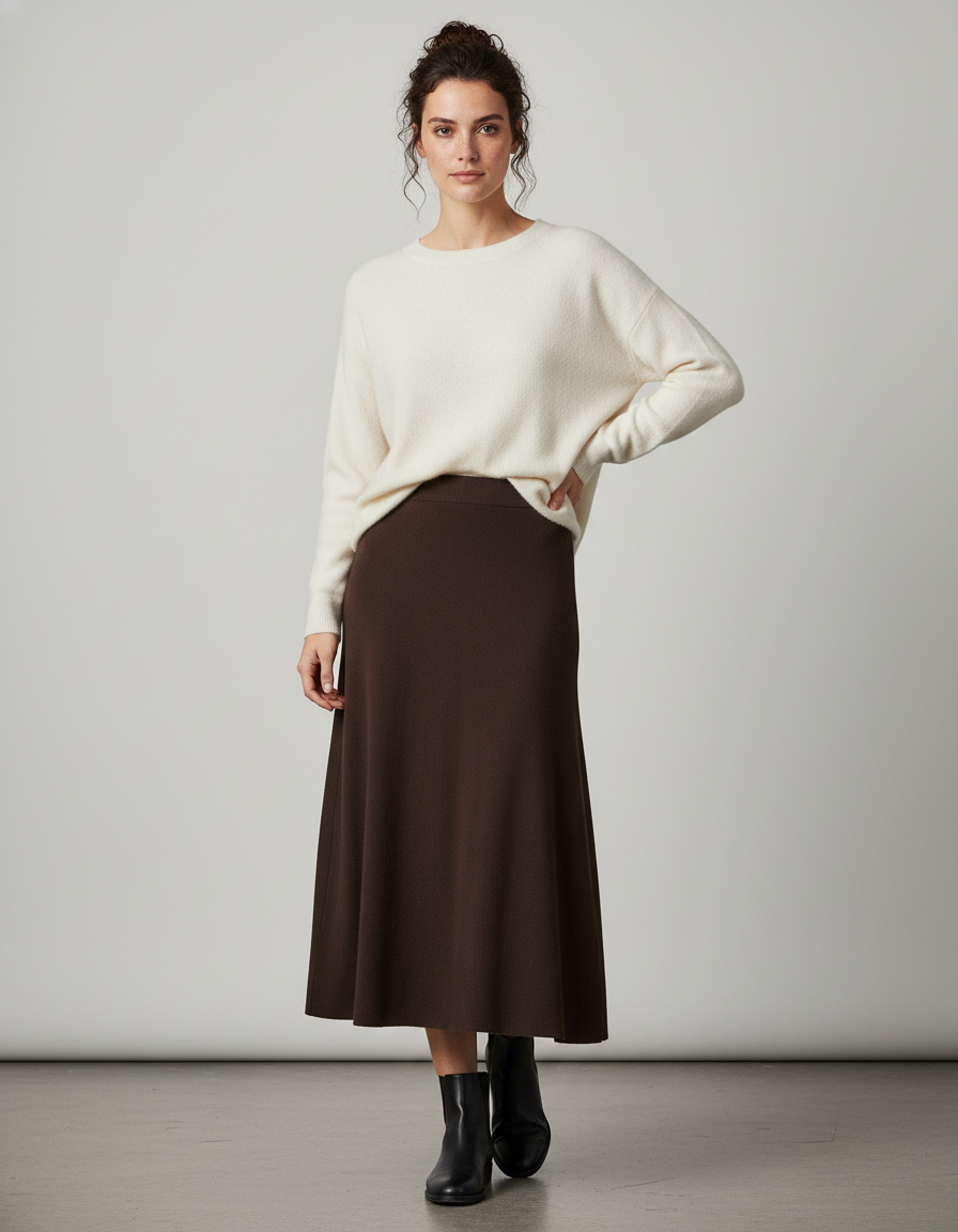 Jupe Longue A-Line Marron Élégante