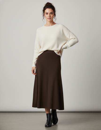 Jupe Longue A-Line Marron Élégante
