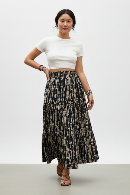 Jupe Longue Motif Abstrait Fluide Bohème