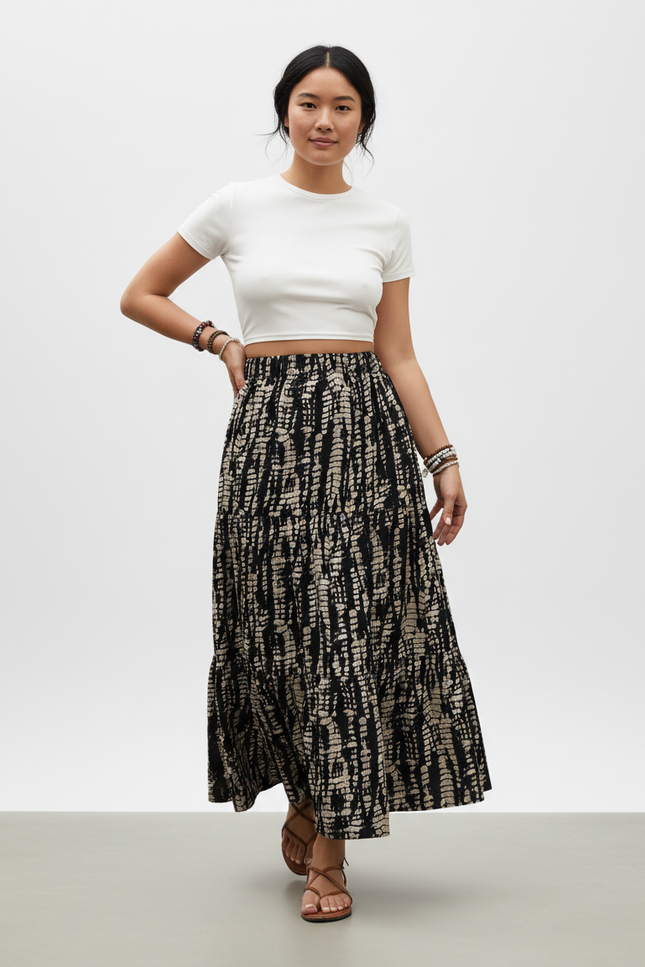 Jupe Longue Motif Abstrait Fluide Bohème