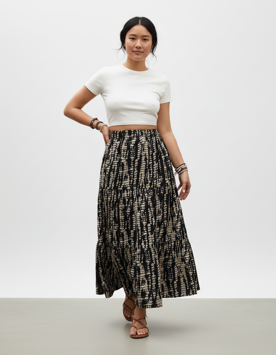 Jupe Longue Motif Abstrait Fluide Bohème
