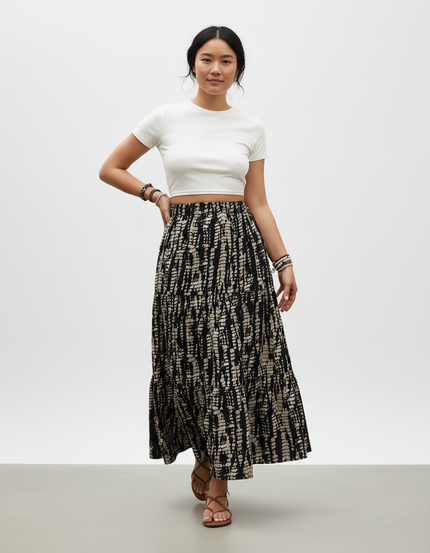Jupe Longue Motif Abstrait Fluide Bohème