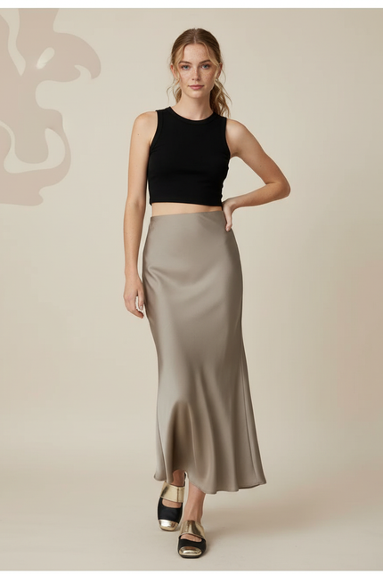 Jupe Longue Satin Champagne Fluide Femme