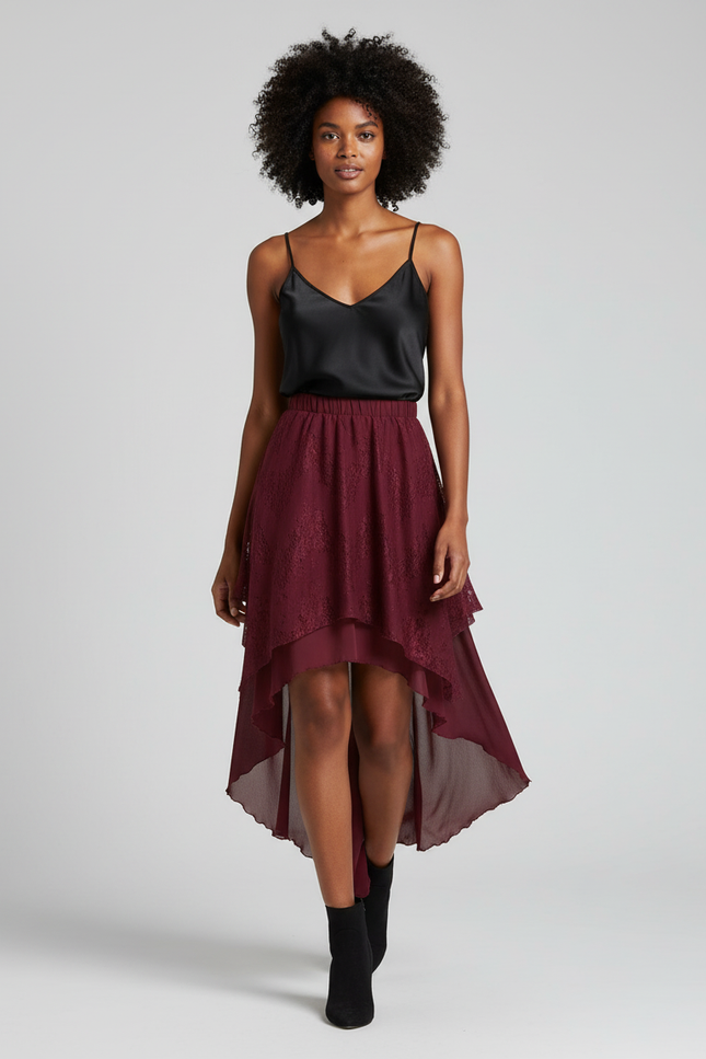 Jupe Longue Asymétrique Dentelle Fluide