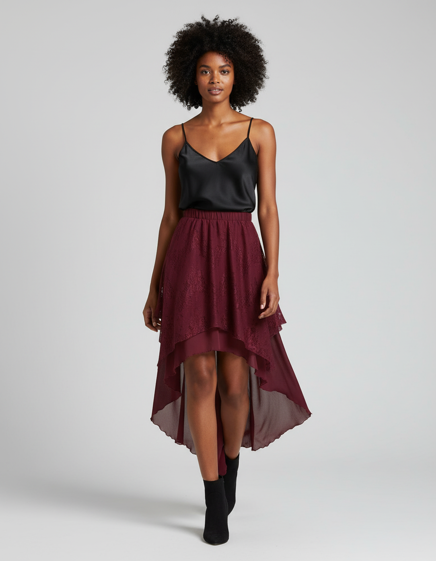 Jupe Longue Asymétrique Dentelle Fluide