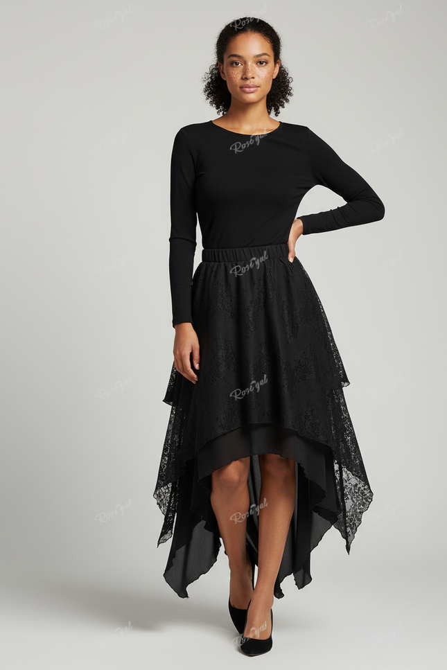 Jupe Longue Asymétrique Dentelle Fluide Chic