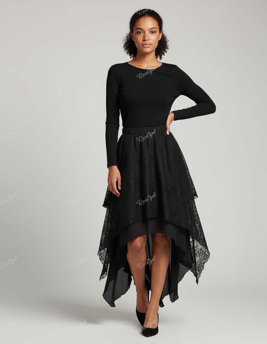 Jupe Longue Asymétrique Dentelle Fluide Chic