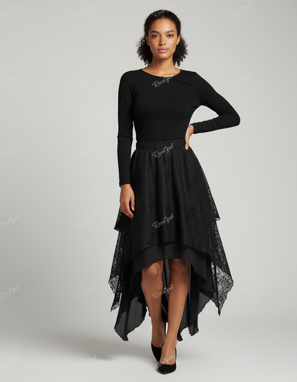 Jupe Longue Asymétrique Dentelle Fluide Chic