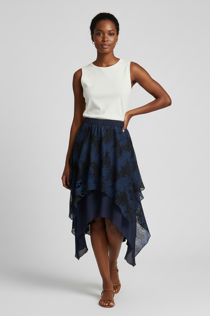 Jupe Longue Asymétrique Dentelle Fluide Femme