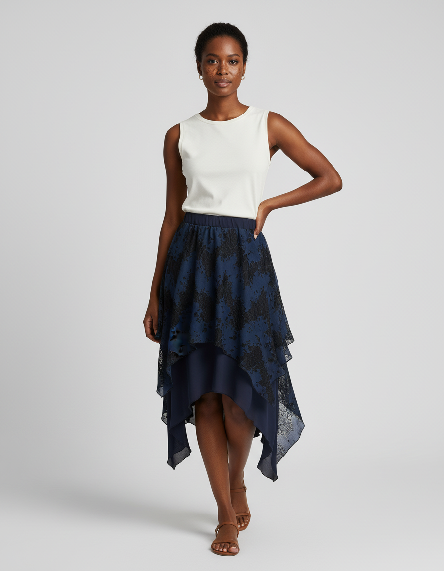 Jupe Longue Asymétrique Dentelle Fluide Femme