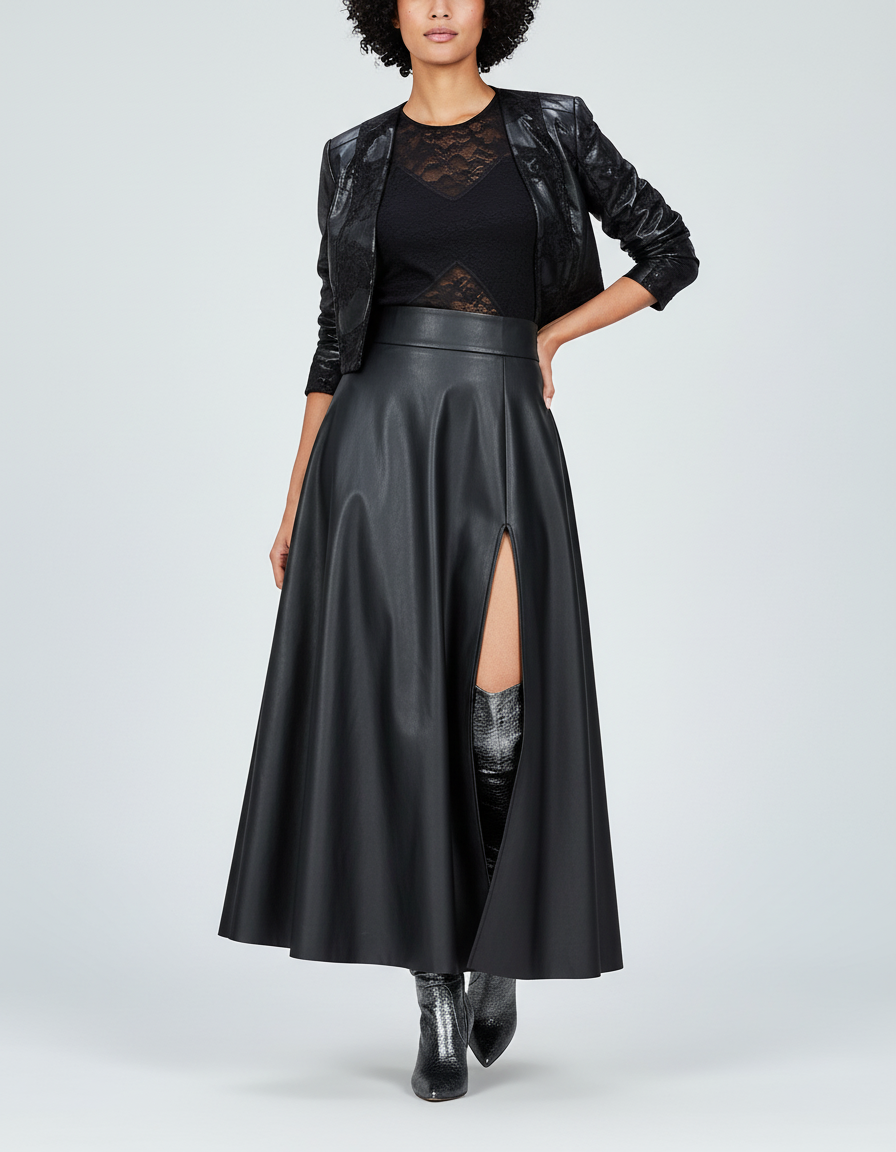 Jupe Mi-Longue Avec Fente