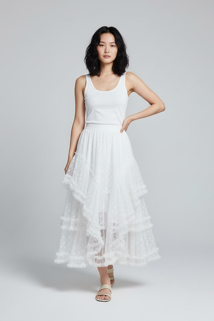 Jupe Longue Blanche À Volants Fluide Bohème