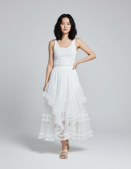 Jupe Longue Blanche À Volants Fluide Bohème