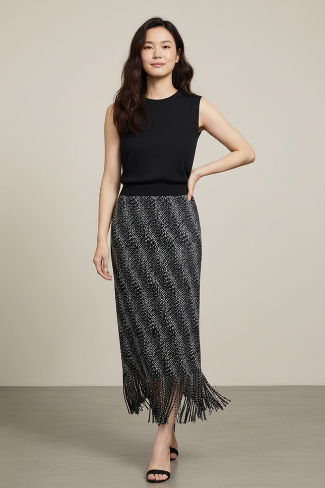 Jupe Longue Imprimée Franges Élégante