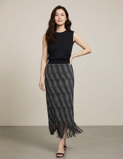 Jupe Longue Imprimée Franges Élégante