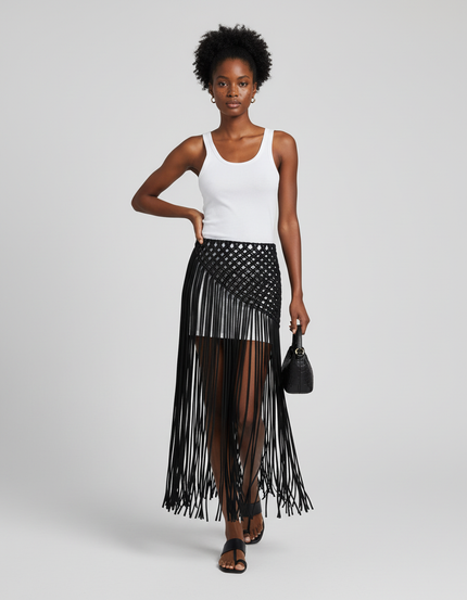 Jupe Longue Noire À Franges Bohème