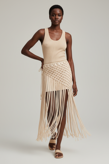 Jupe Longue Macramé Franges Bohème