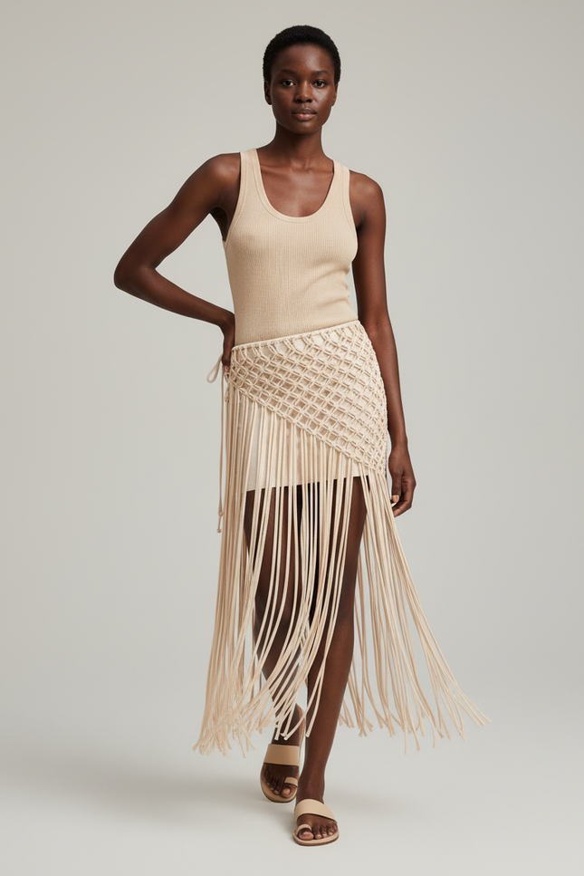 Jupe Longue Macramé Franges Bohème