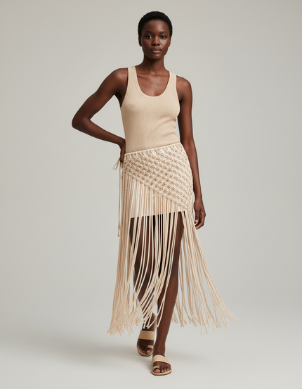 Jupe Longue Macramé Franges Bohème