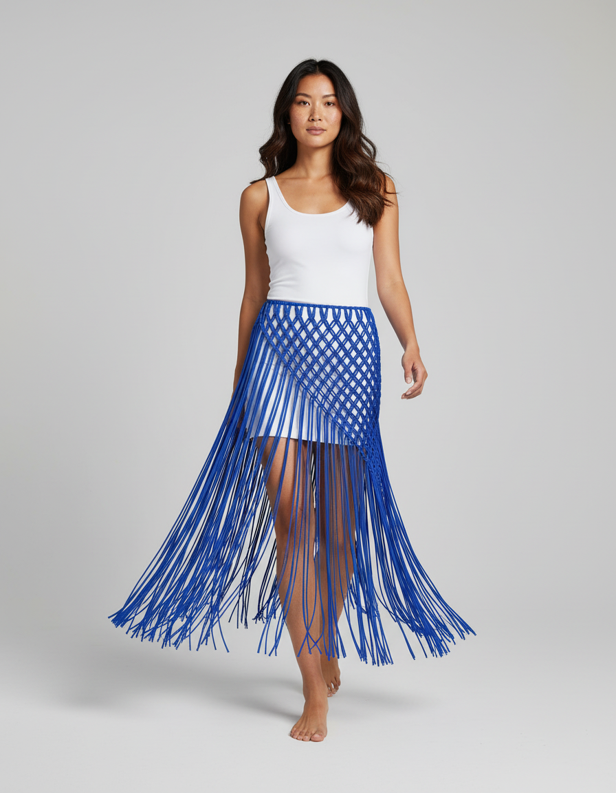 Jupe Longue Bleue Franges Bohème