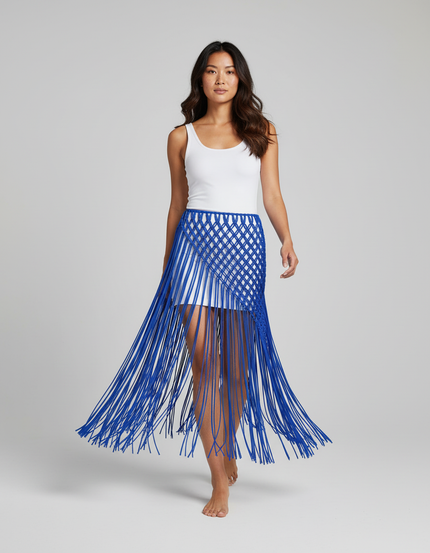 Jupe Longue Bleue Franges Bohème