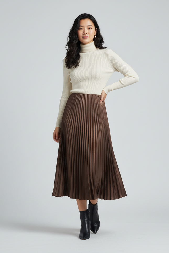Jupe Longue Plissée Bronze