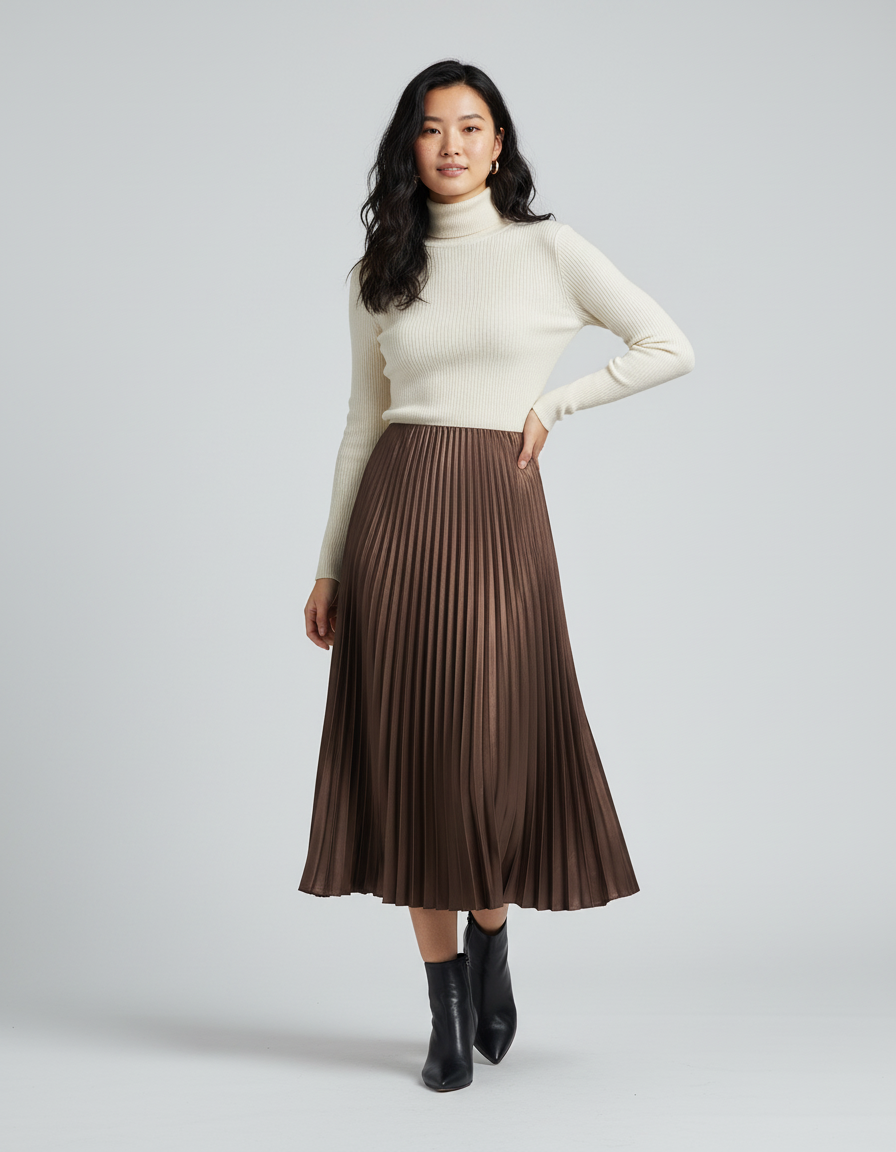Jupe Longue Plissée Bronze