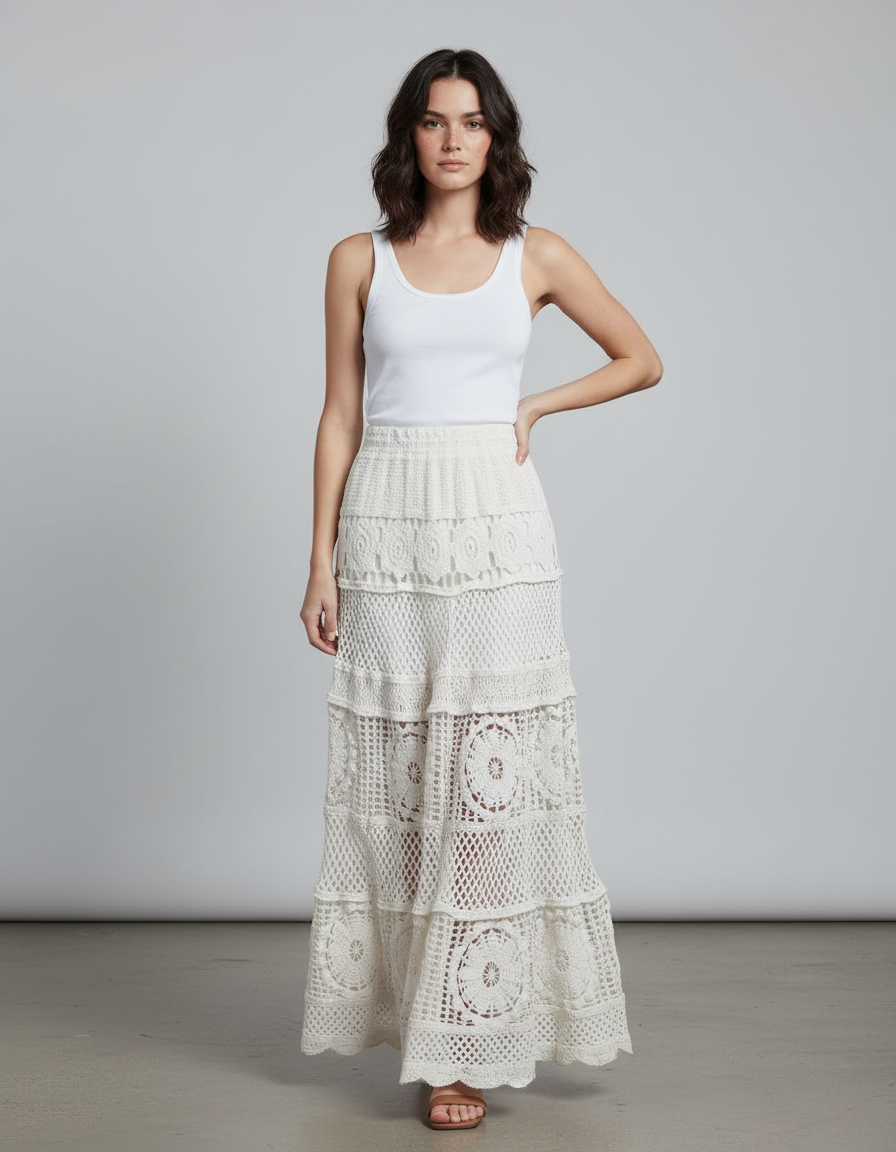 Jupe Longue Crochet Florale Bohème