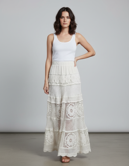 Jupe Longue Crochet Florale Bohème