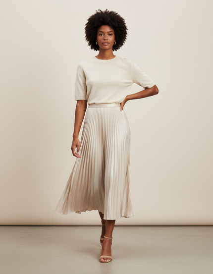 Jupe Longue Plissée Beige