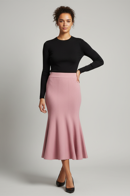 Jupe Longue Rose Tricotée Sirène Élégante