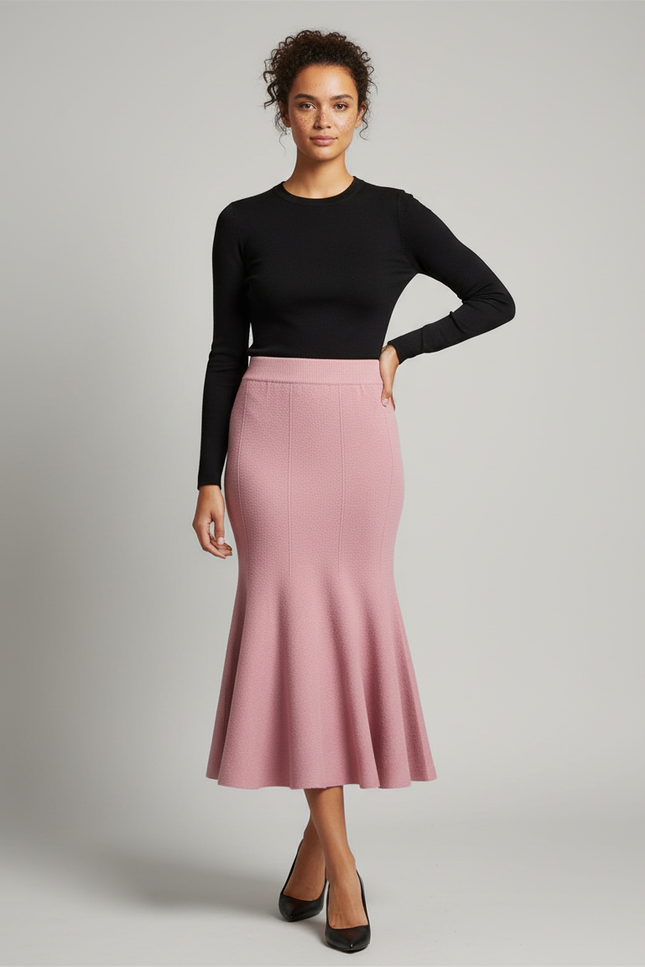 Jupe Longue Rose Tricotée Sirène Élégante