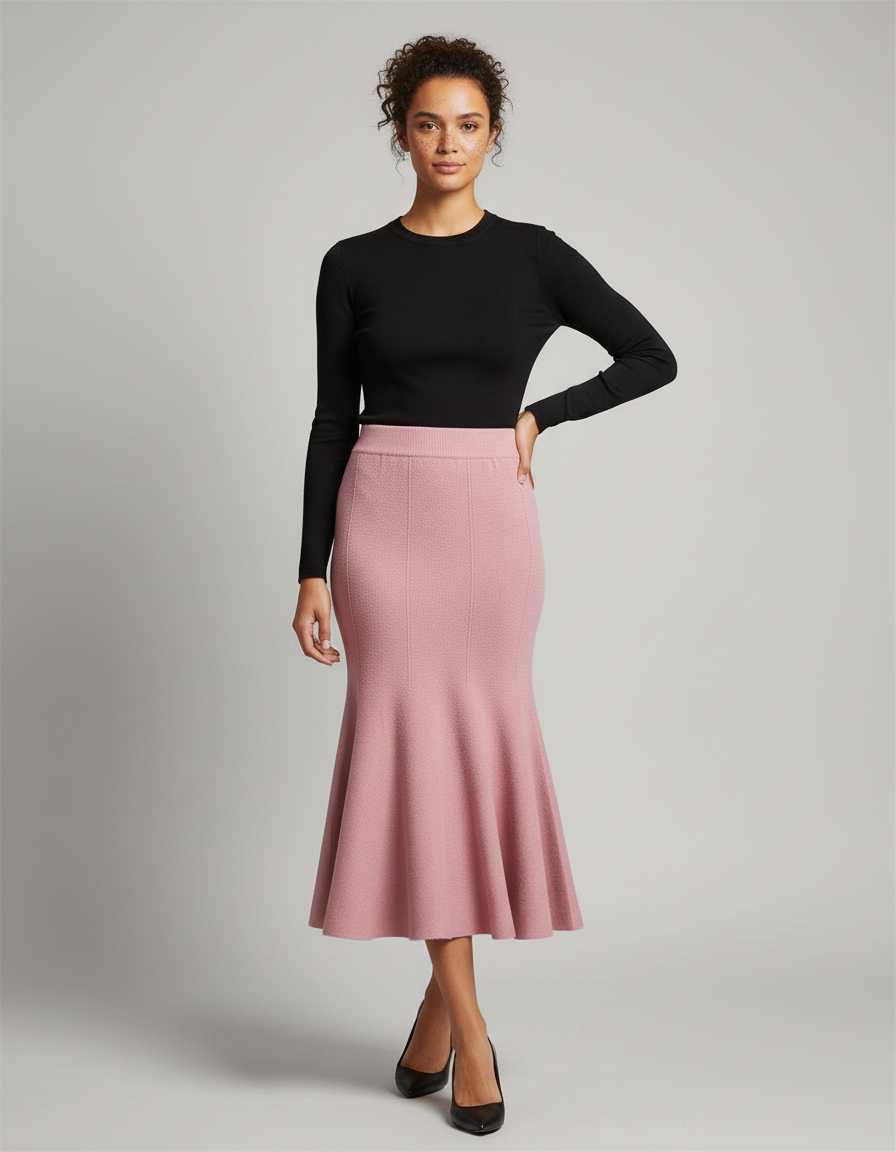 Jupe Longue Rose Tricotée Sirène Élégante