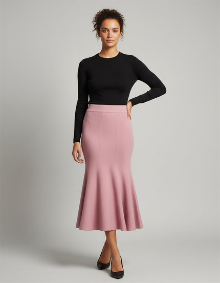 Jupe Longue Rose Tricotée Sirène Élégante