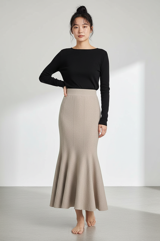 Jupe Longue Beige Sirène Élégante