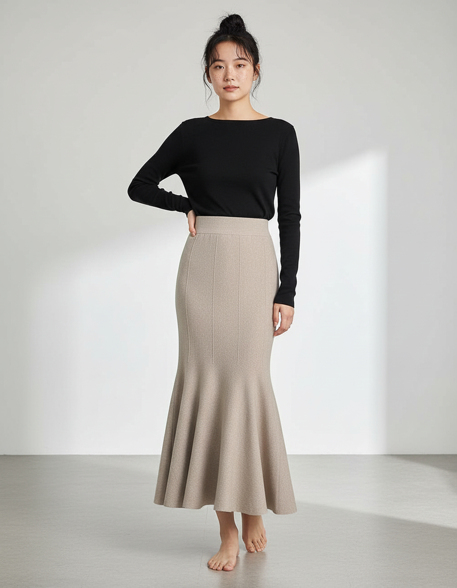 Jupe Longue Beige Sirène Élégante