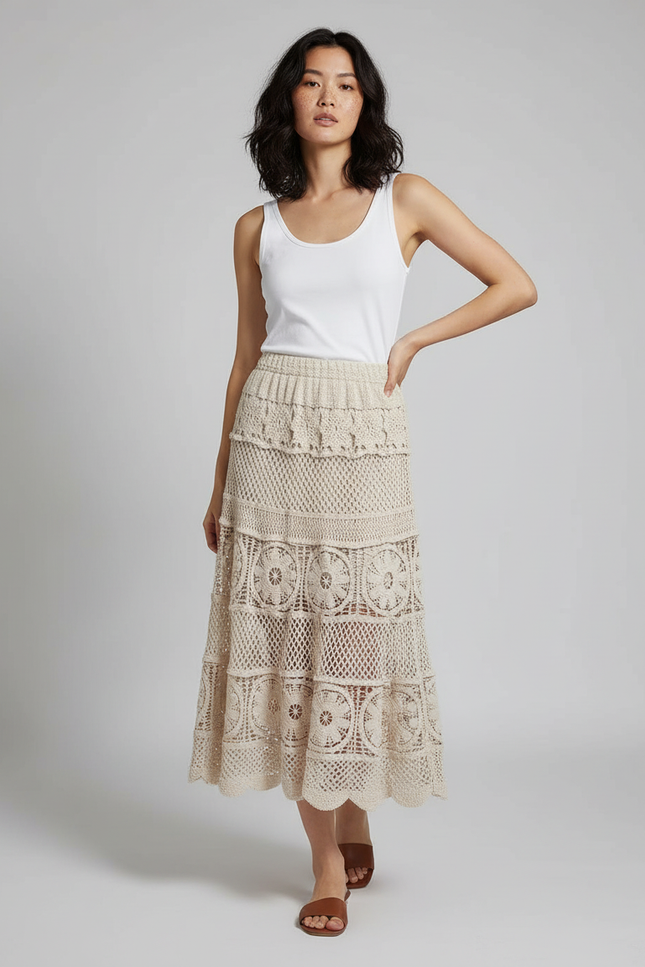Jupe Longue Crochet Ajourée Bohème Femme