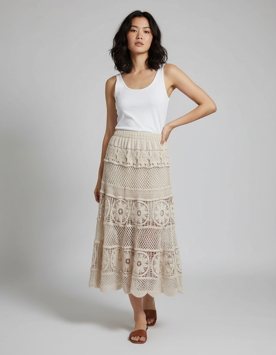 Jupe Longue Crochet Ajourée Bohème Femme