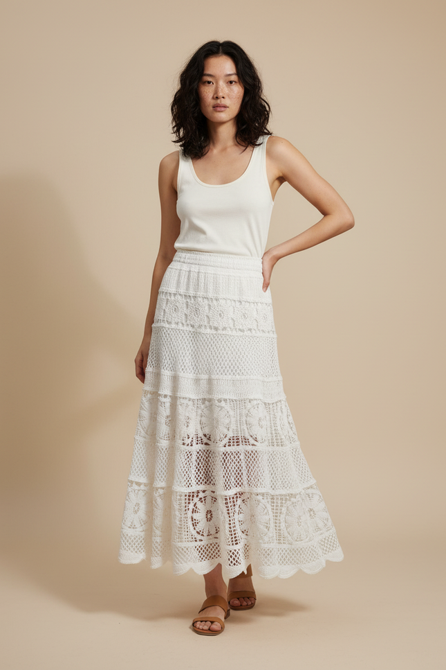 Jupe Longue Dentelle Ajourée Bohème