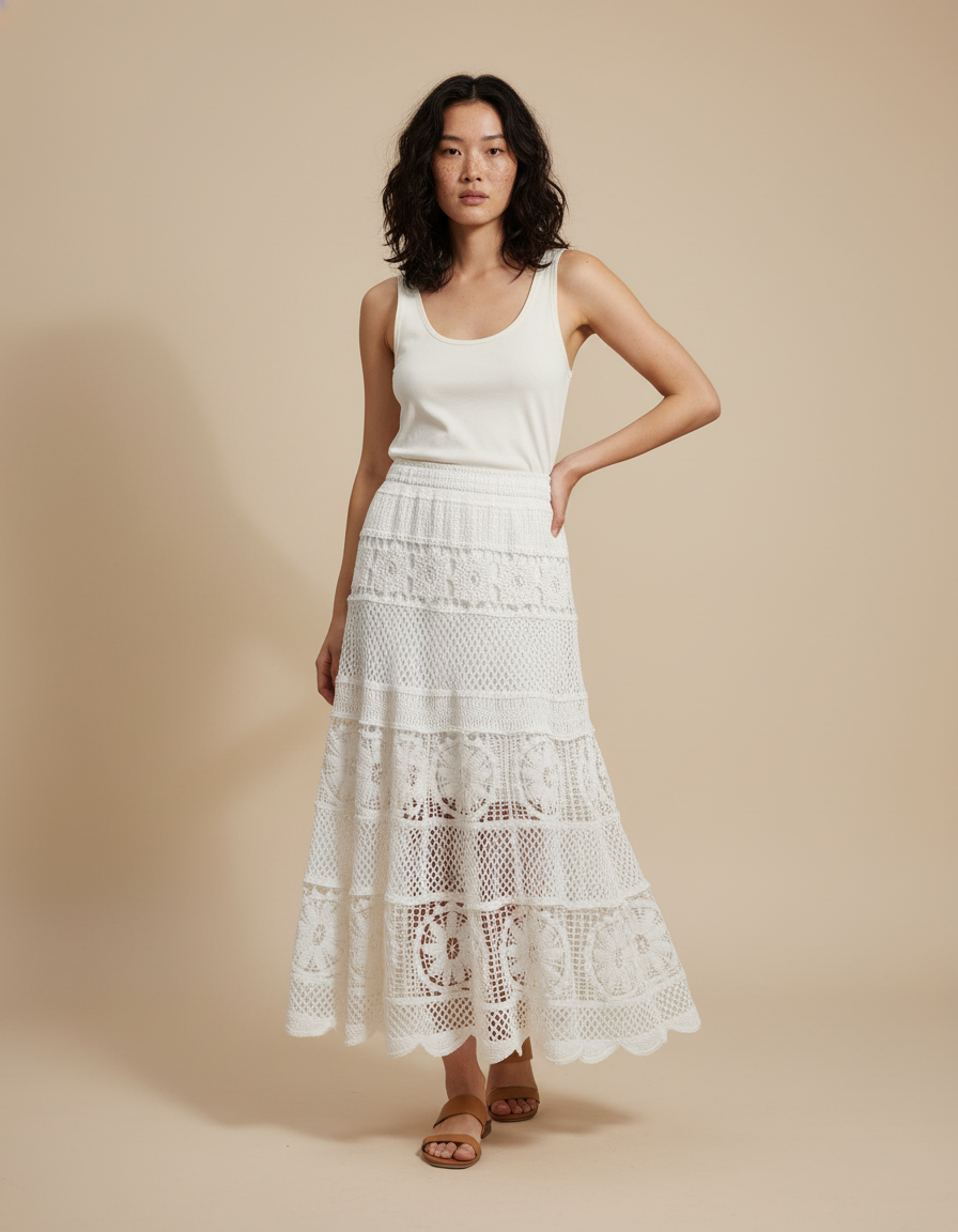 Jupe Longue Dentelle Ajourée Bohème