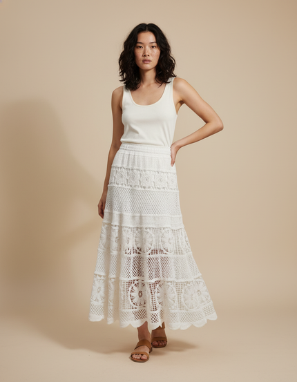 Jupe Longue Dentelle Ajourée Bohème