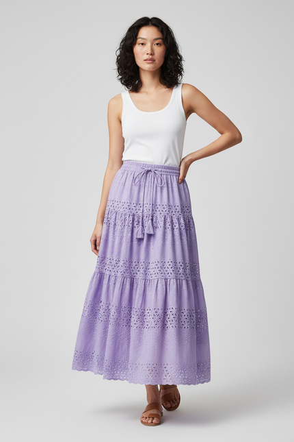 Jupe Longue Lila Broderie Anglaise Élégante