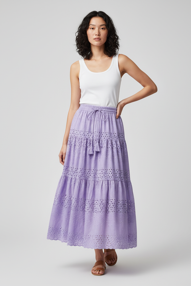 Jupe Longue Lila Broderie Anglaise Élégante