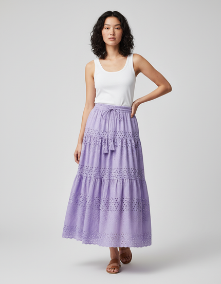 Jupe Longue Lila Broderie Anglaise Élégante