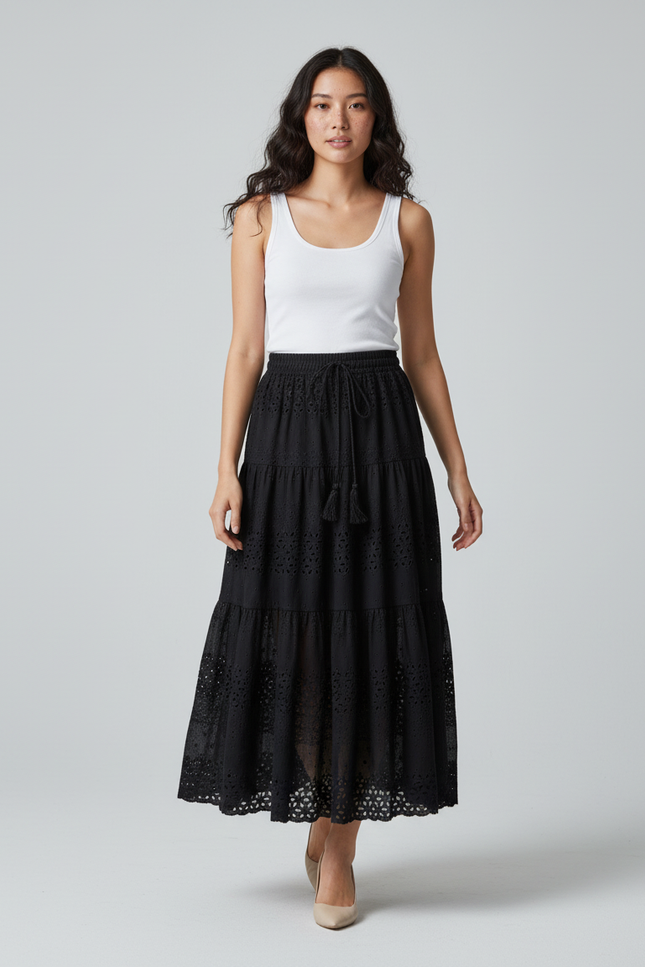 Jupe Longue Broderie Anglaise Noire