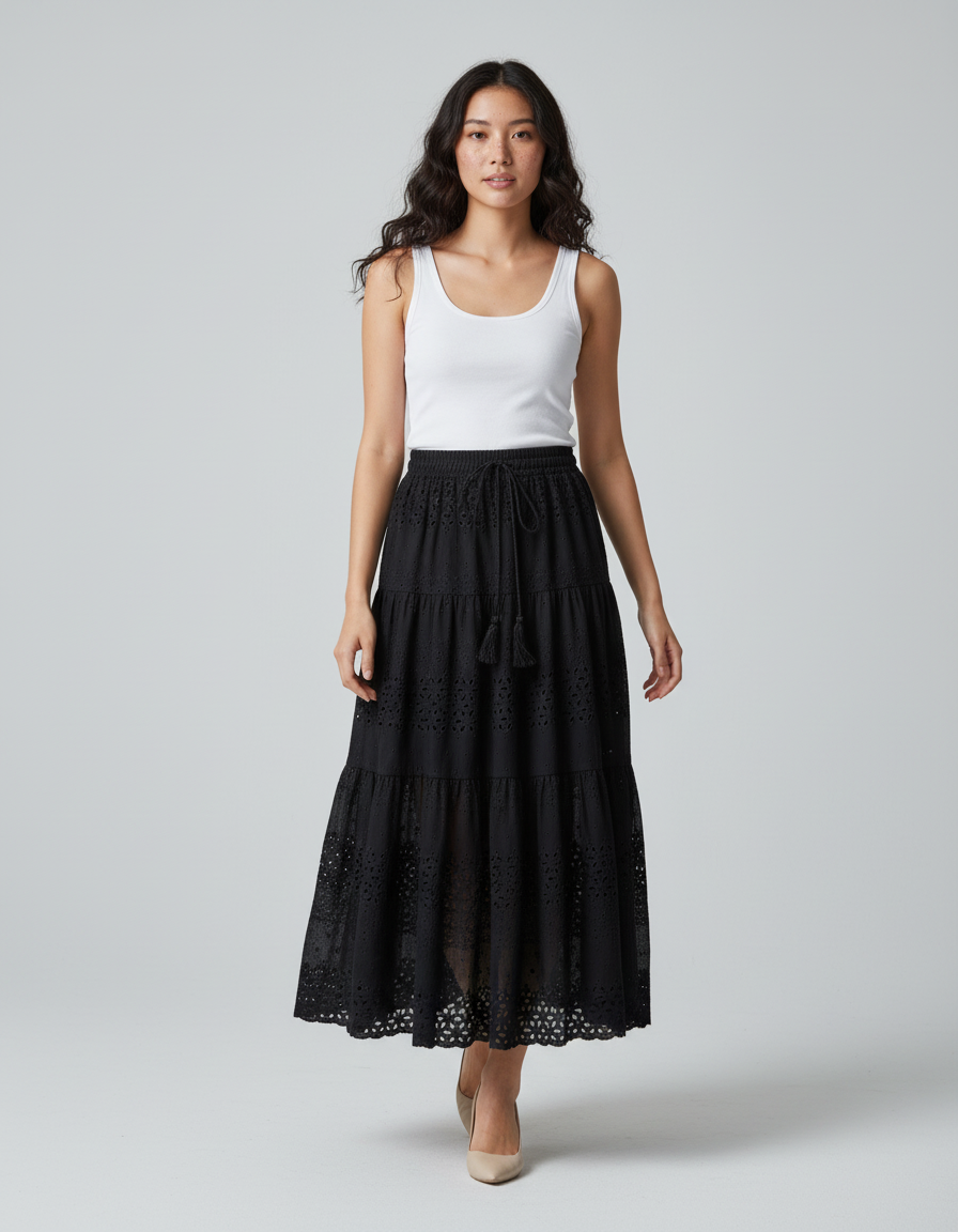 Jupe Longue Broderie Anglaise Noire