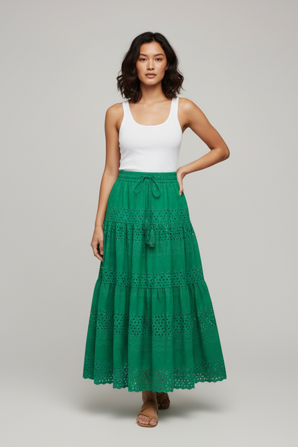 Jupe Longue Verte Ajourée Élégante