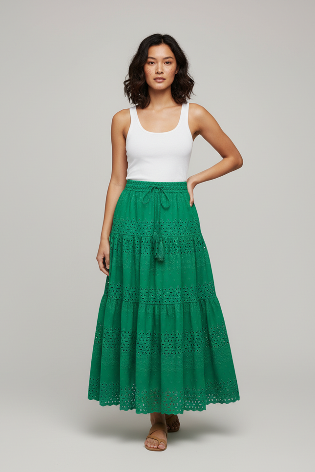 Jupe Longue Verte Ajourée Élégante