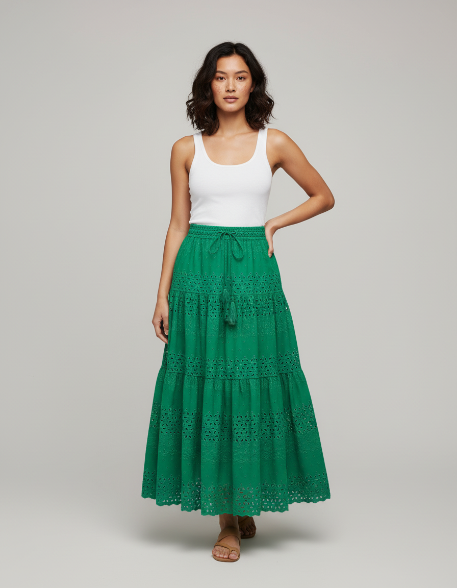 Jupe Longue Verte Ajourée Élégante