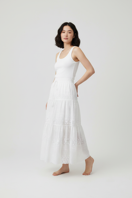 Jupe Longue Dentelle Ajourée Blanche Bohème
